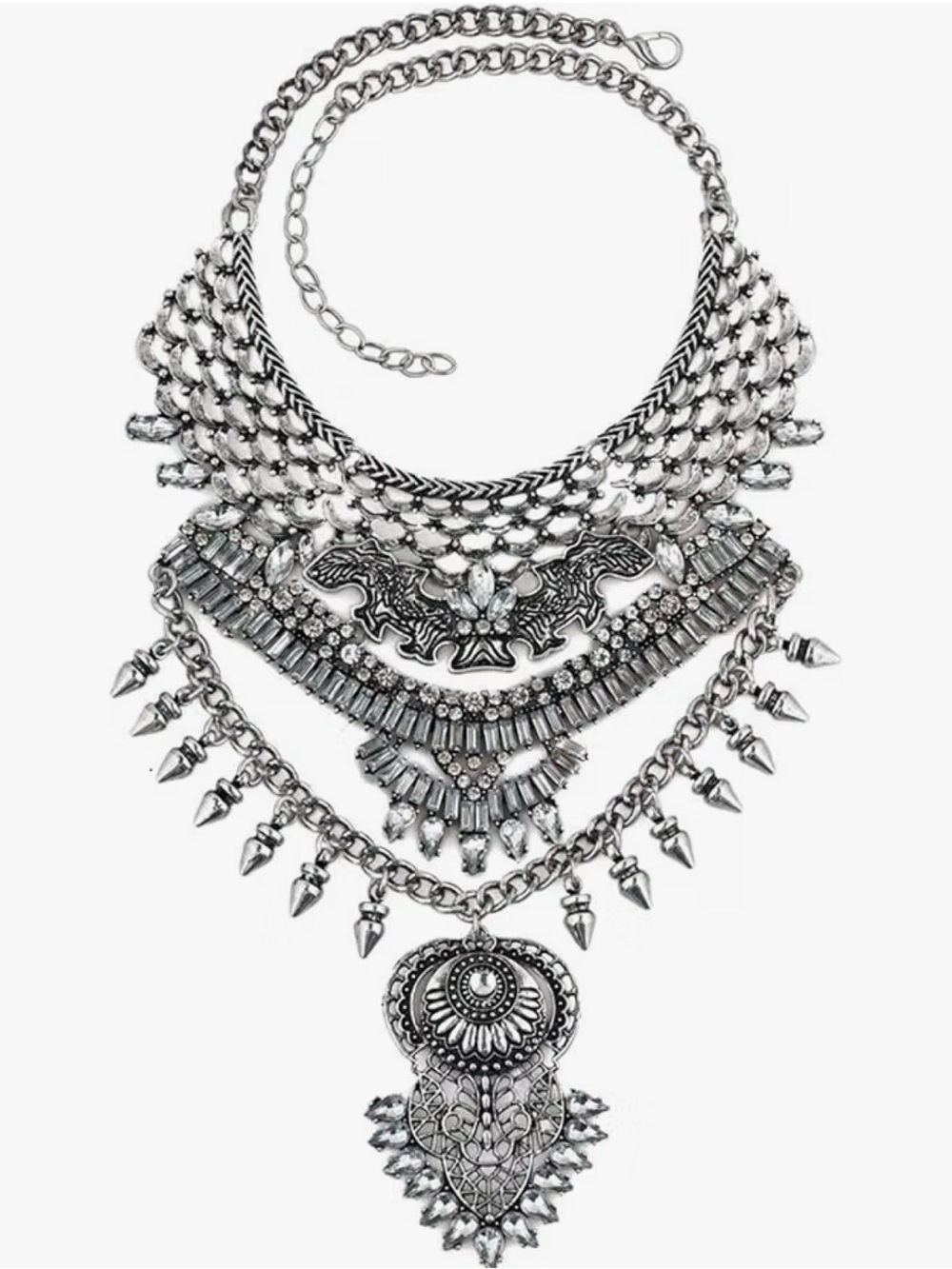Chunky Silver Boho Collar Necklace